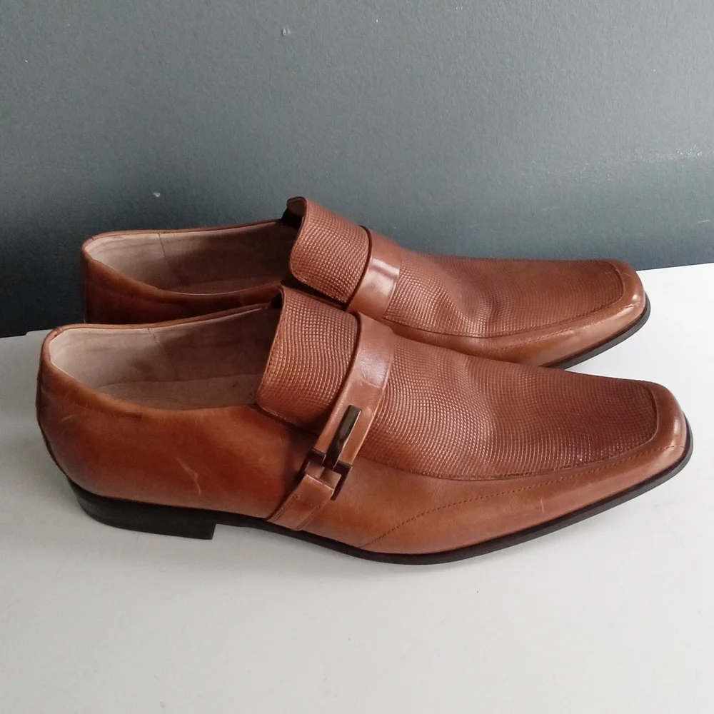 Stacy Adams Mens Cognac Brown Textured Square Toe Slip On  display picture 2